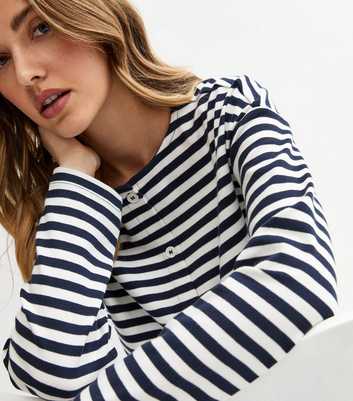 Blue Relaxed Striped Button Through Cardigan