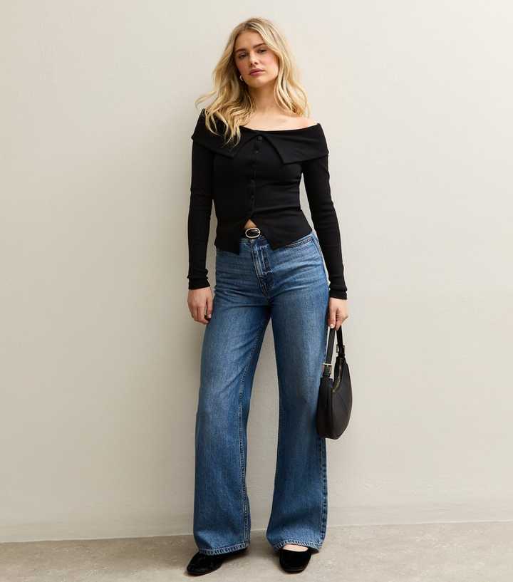 Haut Bardot Bleu Taille 10 New Look - Manches 3/4, Polyester, Neuf Sans étiquettes