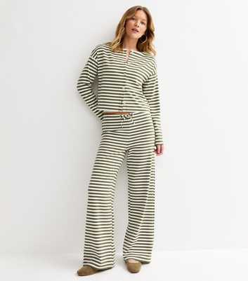 Green Relaxed Striped Wide Leg Trousers