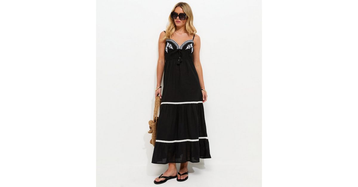sachin and babi light blue dress Petite Black Embroidered Cotton Beach Maxi Dress