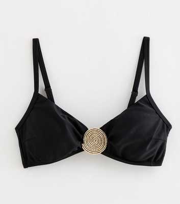Black Gold Tone Spiral Buckle Crop Bikini Top