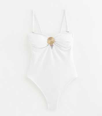 White Tummy Control Shell Buckle Swimsuit