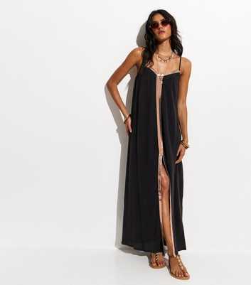 Black Sequin Trim Maxi Dress