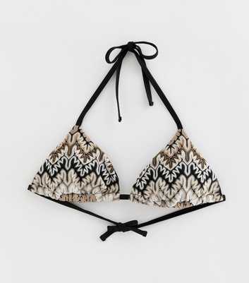 Brown and Black Crochet Chevron Triangle Bikini Top