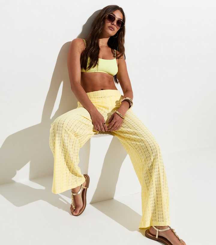 Light Yellow Lace Beach Wide Leg Trousers