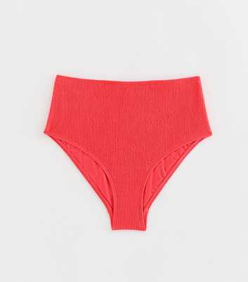 Coral Crinkled High Waist Bikini Bottoms