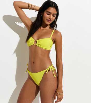Bright Yellow Crinkle Tanga Tie Side Tanga Bikini Bottom