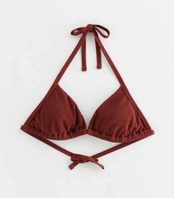 Dark Red Crinkle Triangle Bikini Top