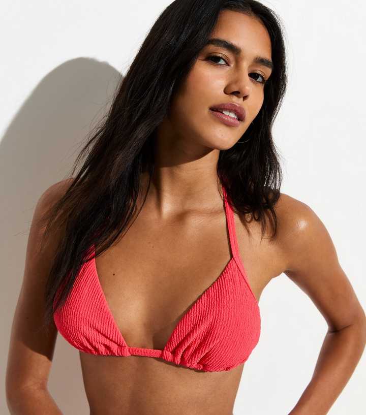 Coral Crinkle Triangle Bikini Top