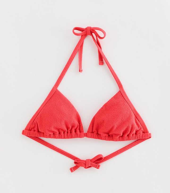 Coral Crinkle Triangle Bikini Top