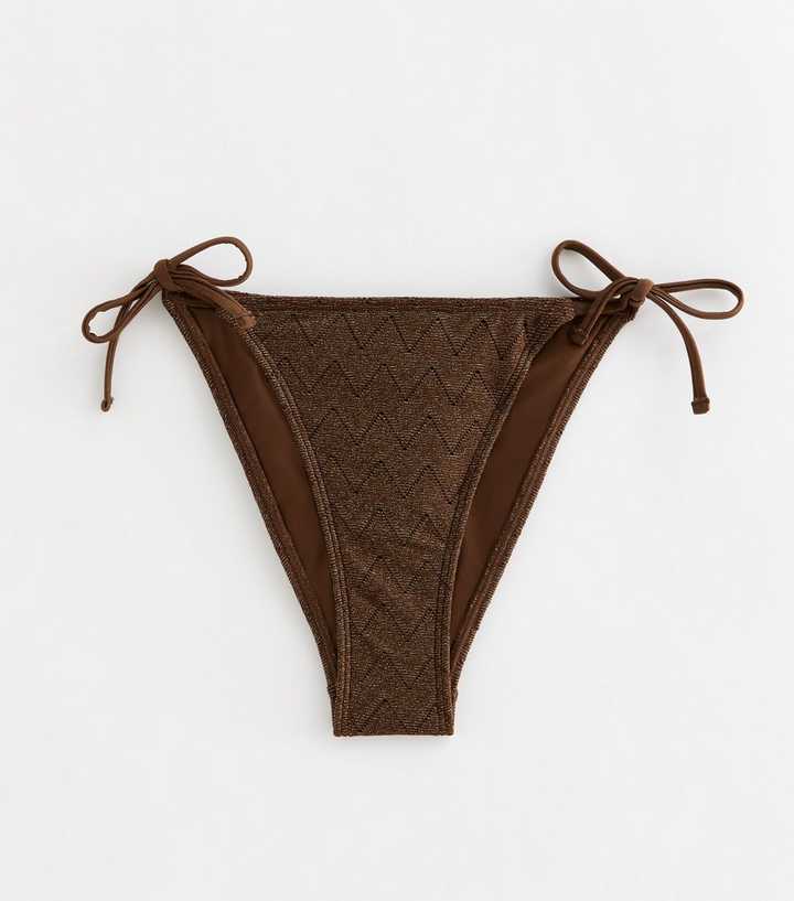 Dark Brown Glitter Chevron Side Tie Bikini Bottoms