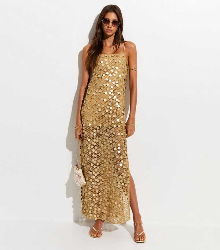 slim fit dress slacks Women's Carmen Maxi Dress Gold in Size XL by Outcast main image 1