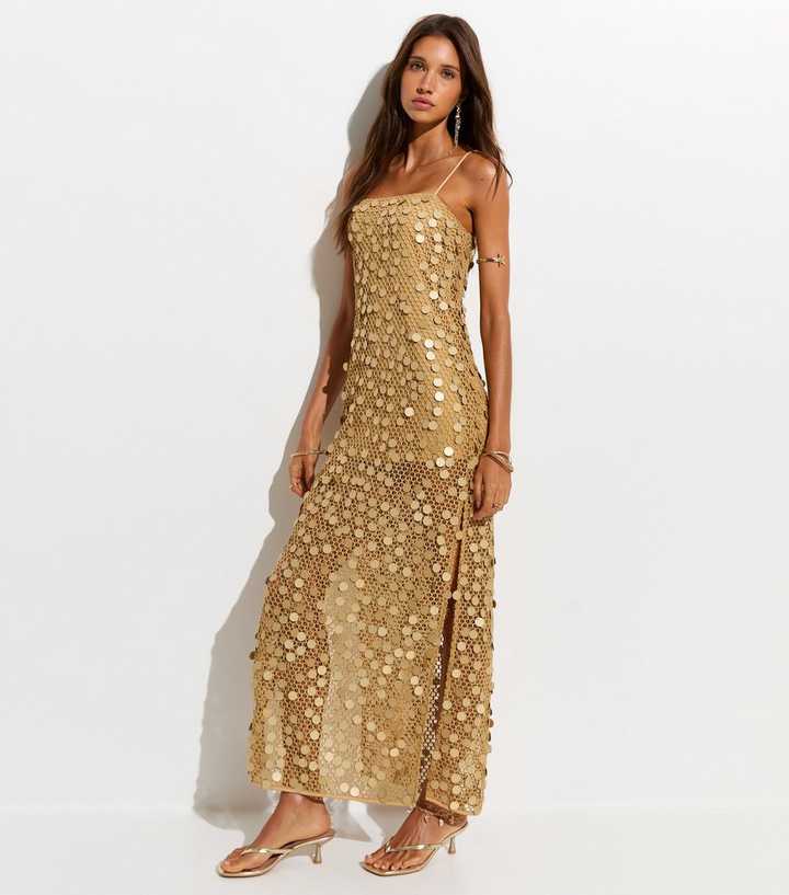 Gold Sequin Mesh Maxi Beach Dress | New Look Gold Sequin Mesh Maxi Beach Dress | New Look