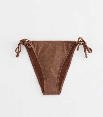 Brown Glitter Beaded Tie Side Bikini Bottoms