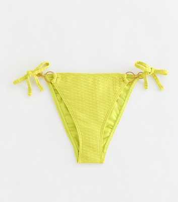 Yellow Textured Tie Side Bikini Bottoms