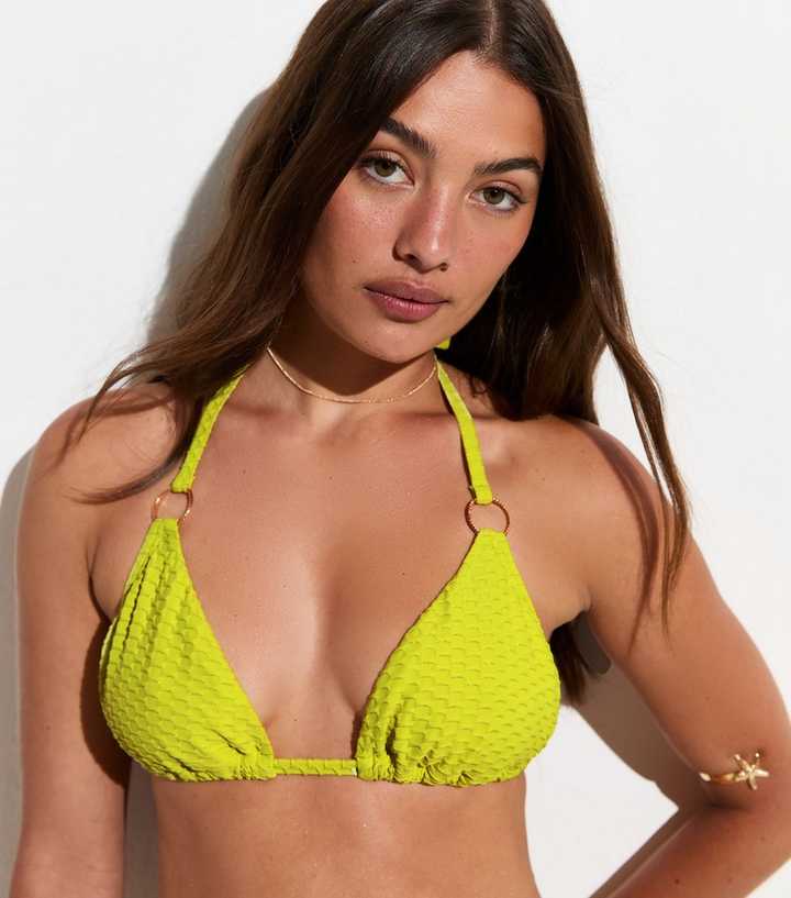 Bright Yellow Texture Triangle Bikini Top