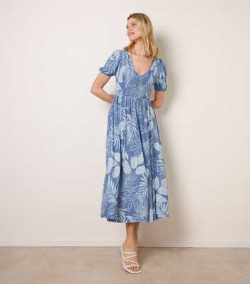 Blue Vanilla Blue Tropical Shirred Midi Dress