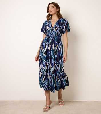 Blue Vanilla Navy Abstract Print Front Ring Midi Dress