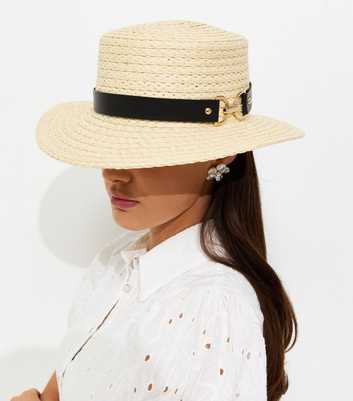 Stone Straw Boater Hat with Buckle Detail