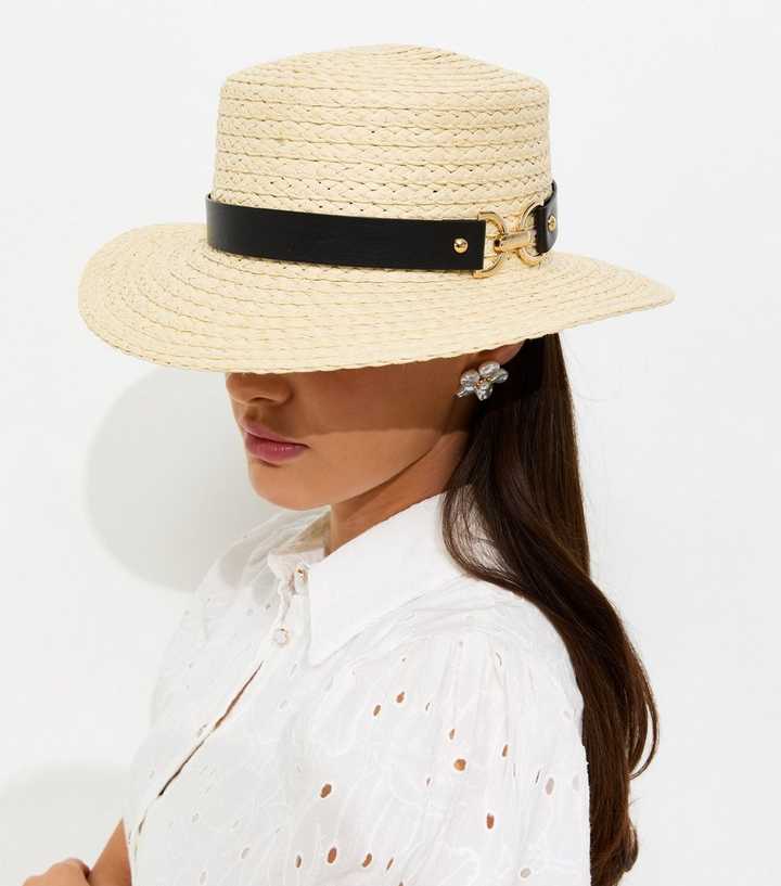 Stone Straw Boater Hat with Buckle Detail