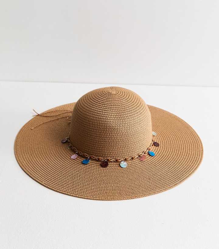 Stone Colourful Disc Trim Floppy Straw Hat | New Look display picture 3