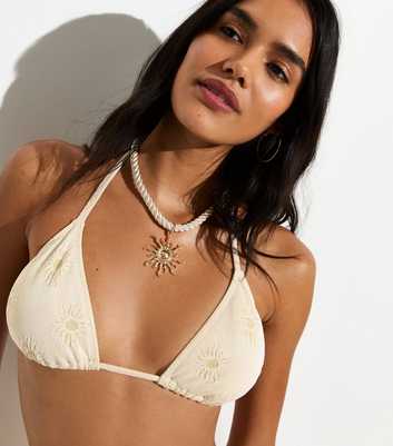 Cream Sun Jacquard Triangle Bikini Top