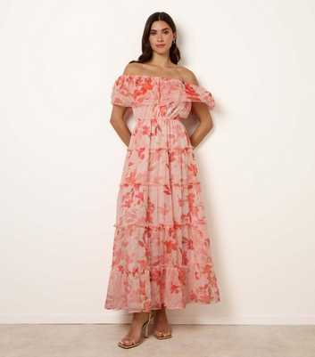 Blue Vanilla Pink Floral Off Shoulder Dress