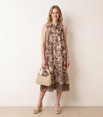 Blue Vanilla Dark Brown Sleeveless Midi Shirt Dress