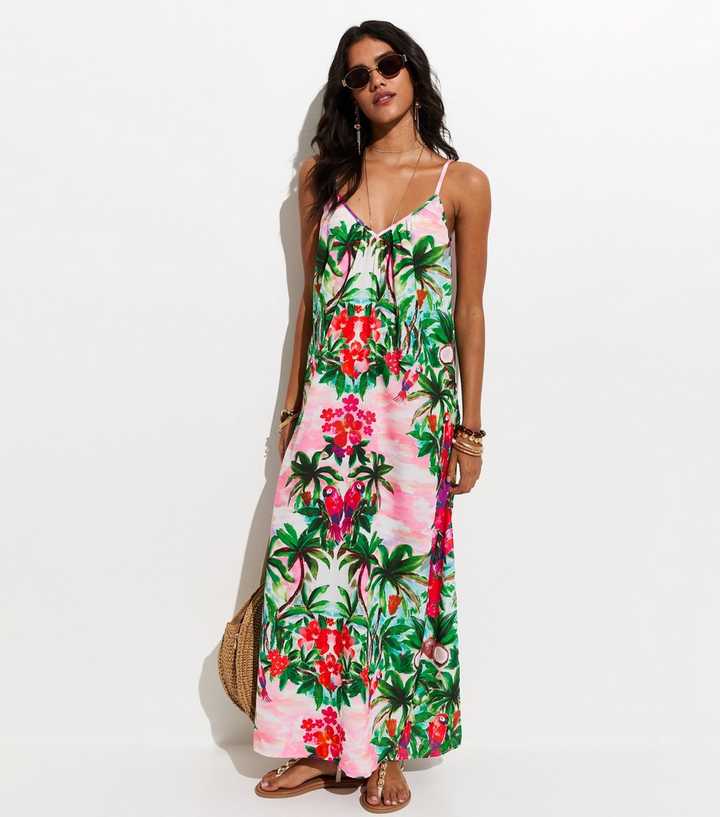 green floral strappy dress Green Floral Print Strappy Smock Midi Dress – AX Paris main image 0