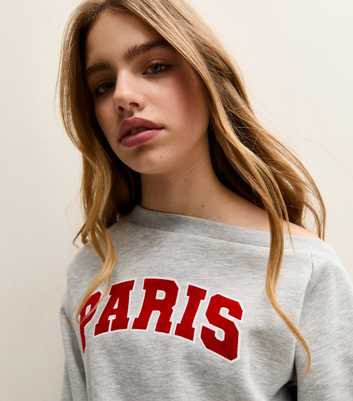 Girls Grey Paris Logo Off The Shoulder Sweatshirt
