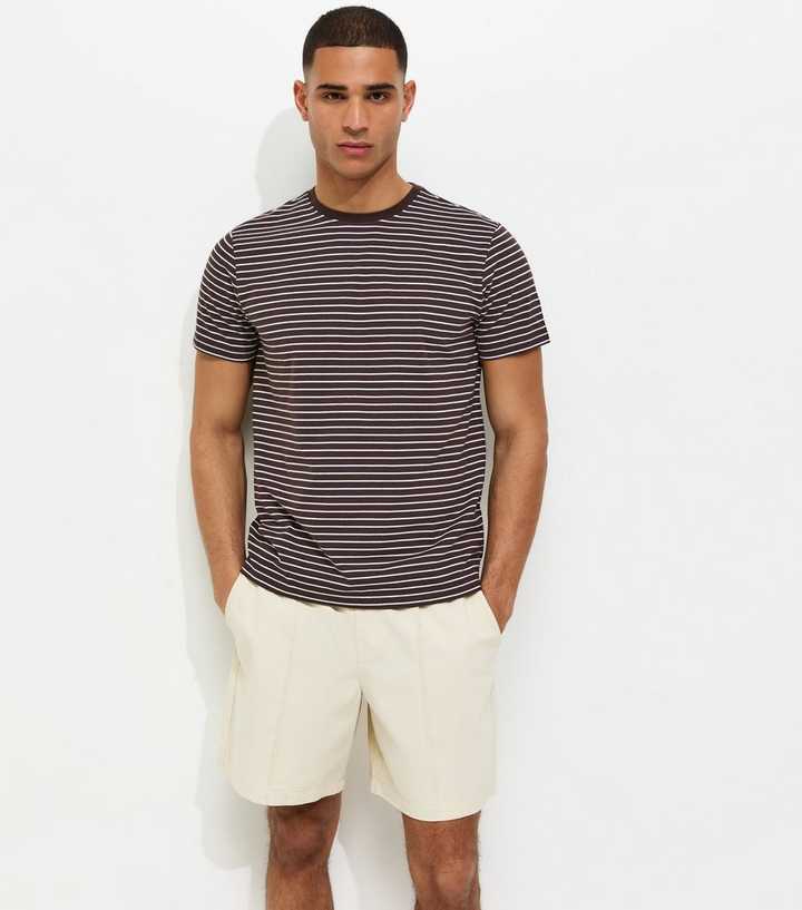 Brown Regular Short Sleeve Striped T-Shirt