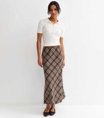Brown Check Bias Cut Midi Skirt