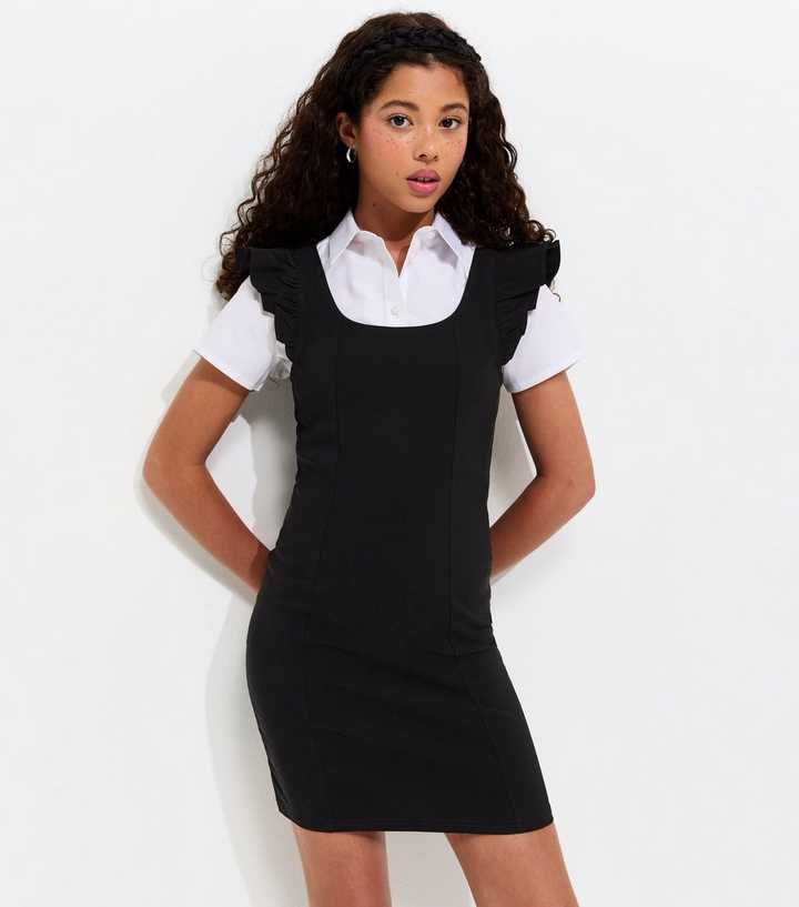 Girls Black Frill Sleeve School Dress
