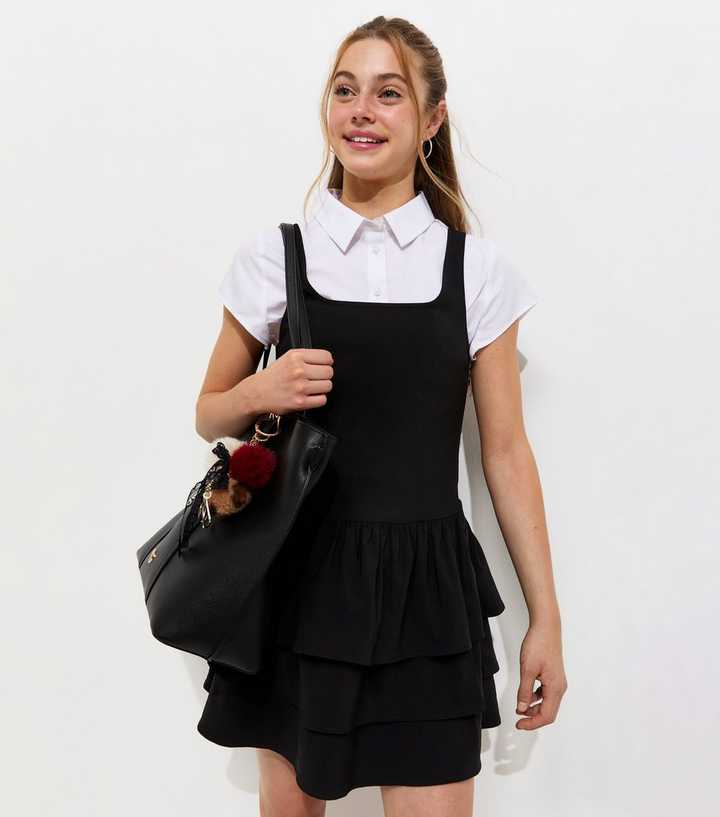 Girls Black Rara Tiered School Dress