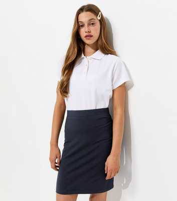 Girls Navy Cotton Rich Tube School Skirt