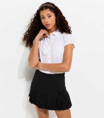 Girls Black Bow Detail Pleated School Skort