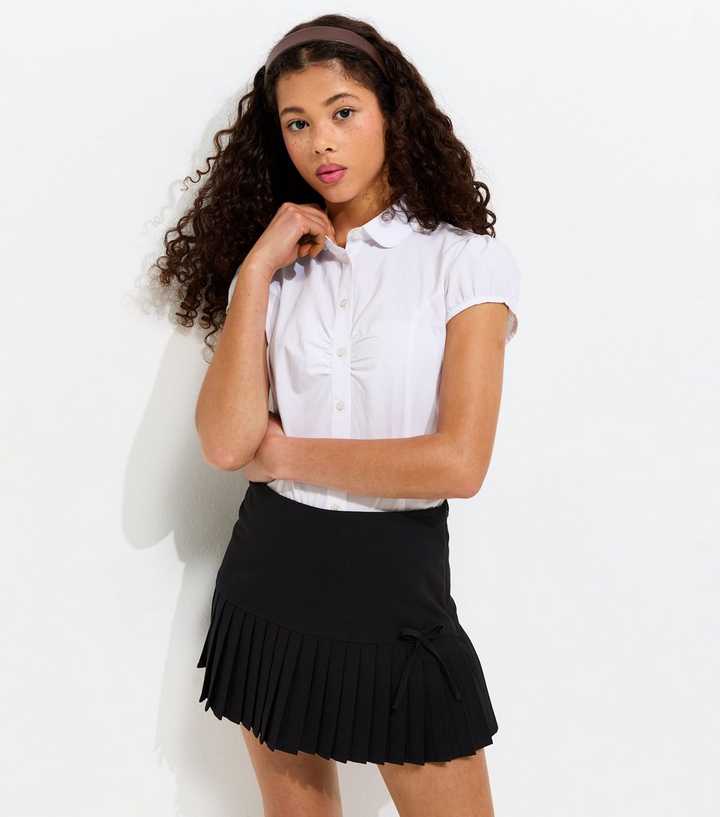 Girls Black Bow Detail Pleated School Skort