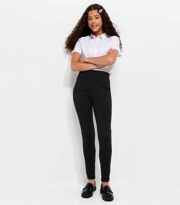Girls Black Ponte Pull On School Trousers