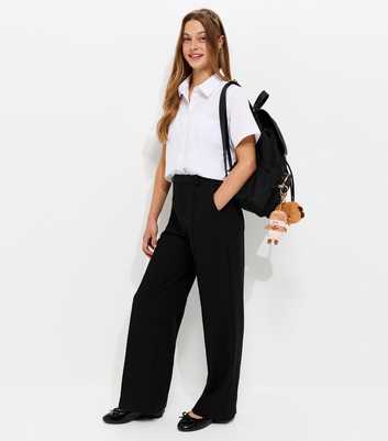 Girls Black Wide Leg School Trousers