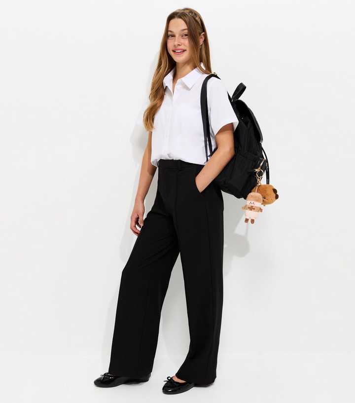 Girls Black Wide Leg School Trousers