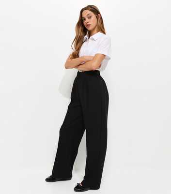 Girls Black Wide Leg School Joggers