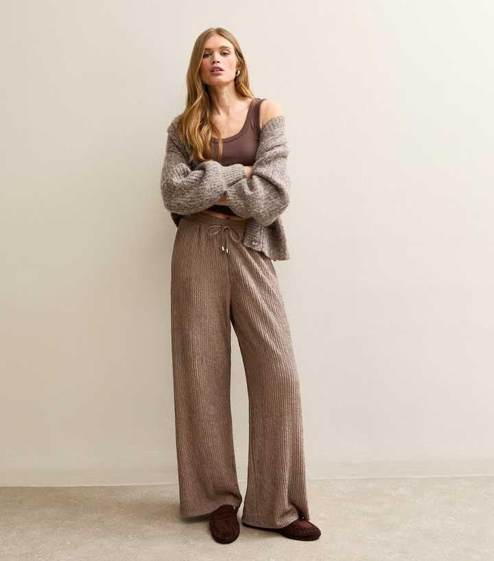 Mink Crinkled Drawstring Wide Leg Trousers