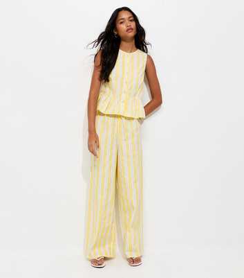 Yellow Striped Poplin Wide Leg Trousers