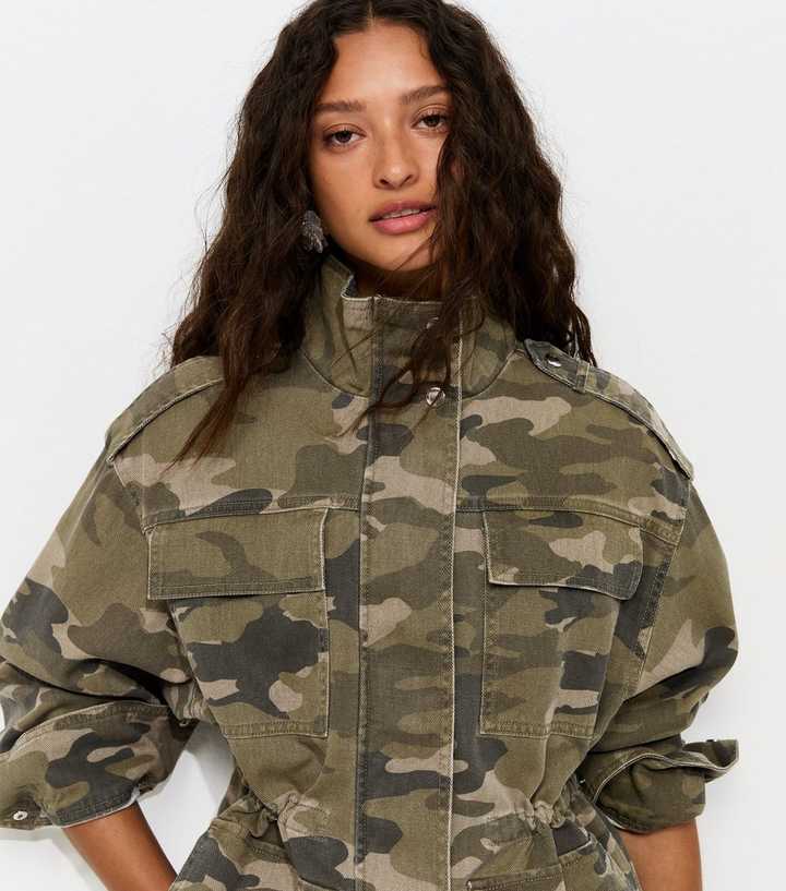 Green Camo Print Cargo Pocket Shacket
