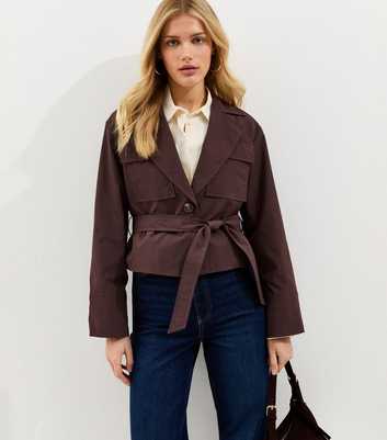 Brown Double Pocket Belted Short Belted Mac