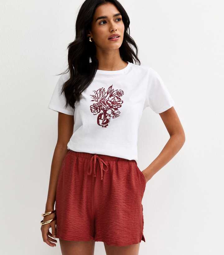 Rust Crinkle Texture Drawstring Shorts