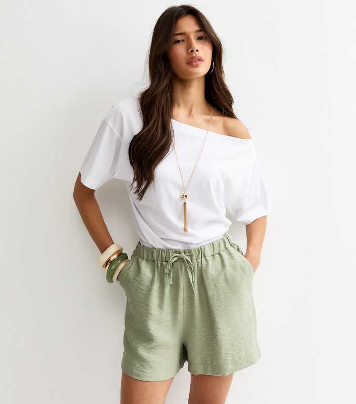 Light Green Crinkle Texture Drawstring Shorts