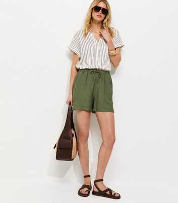 Tall Dark Khaki Crinkled Drawstring Shorts