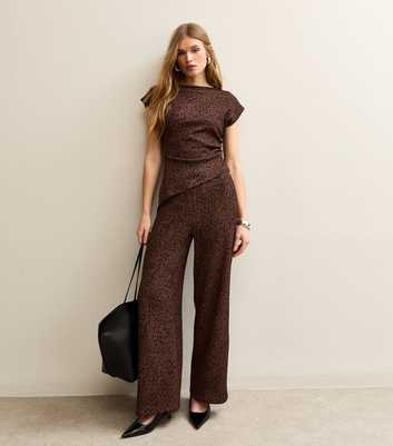 Brown Crinkled Spotty Wide Leg Trousers