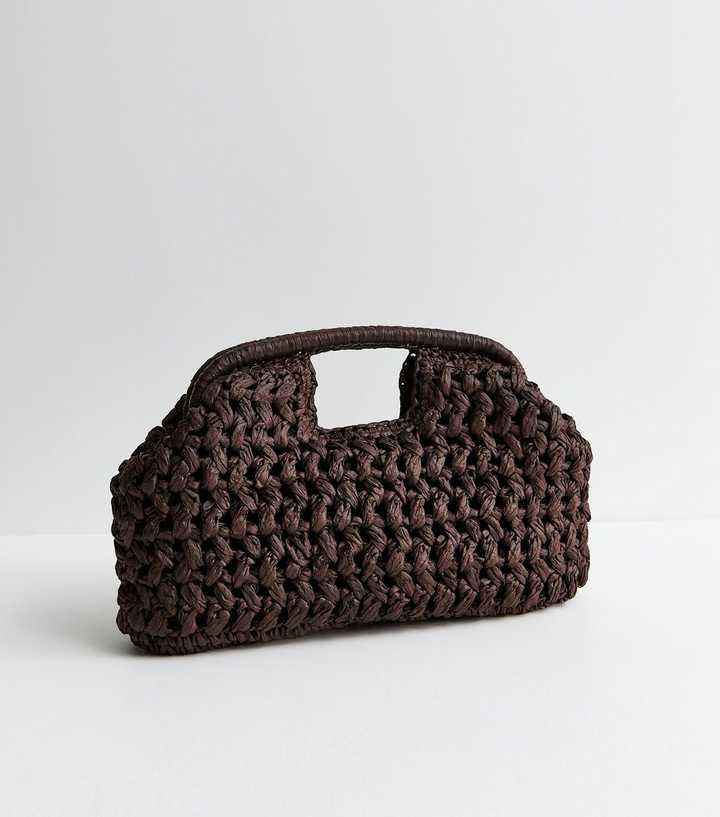 Dark Brown Woven Slouch Grab Clutch